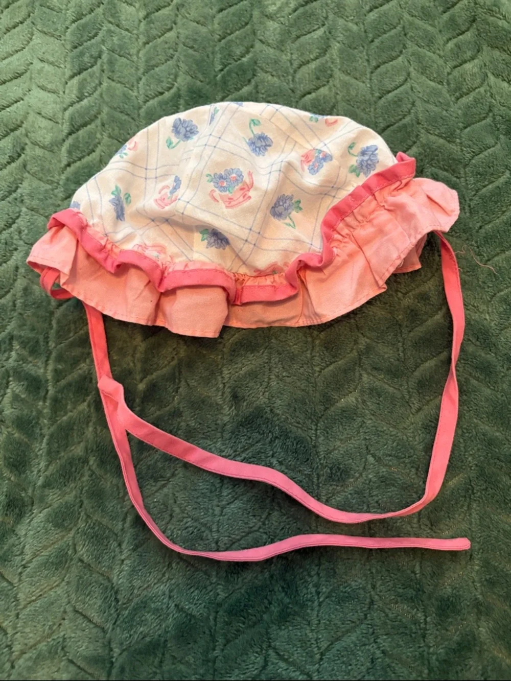 Baby Infant Bonnet Sun Hat Chin Ties Ruffle Peach Blue 0-6 months